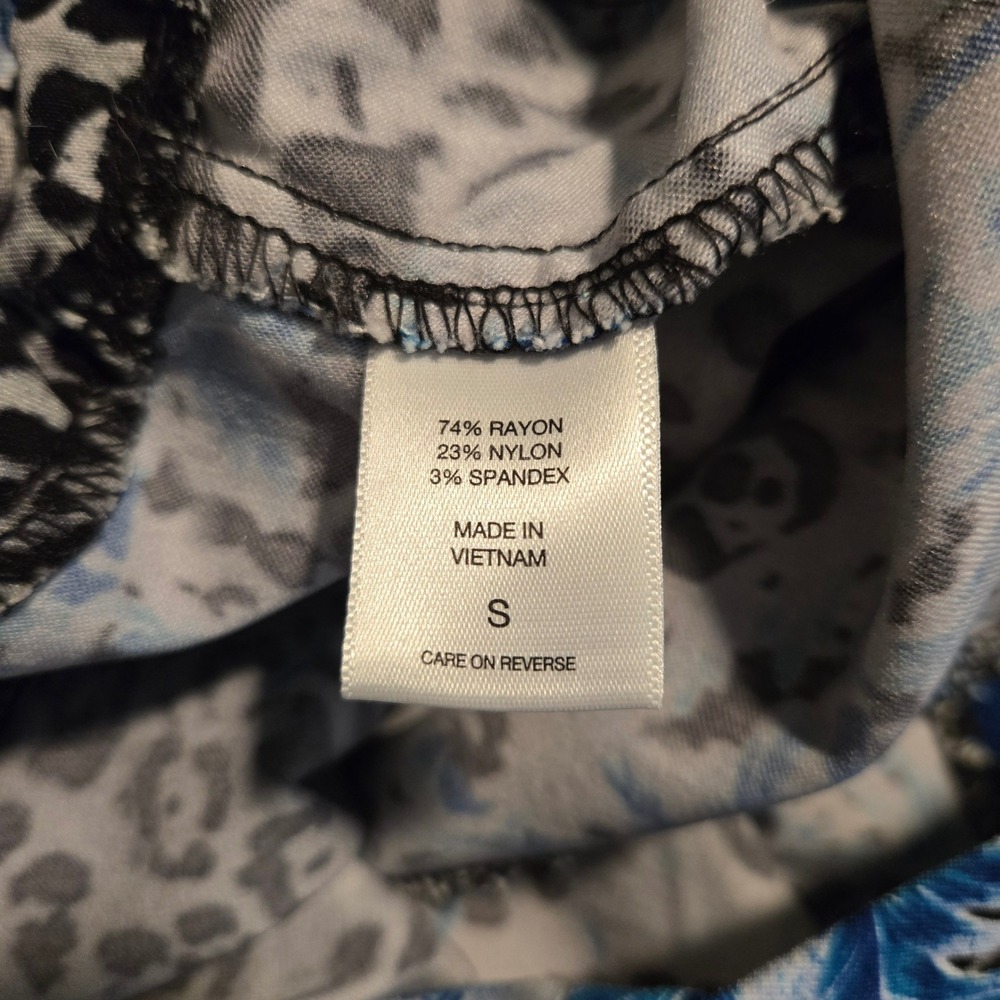 New York & Company Womens Small Blue Leopard Floral Baroque Ankle Pants Stretch - Picture 6 of 7